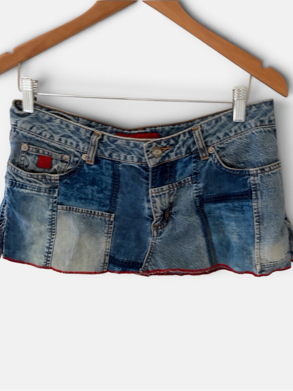 Patchwork Denim micro Mini jean Skirt in Blue